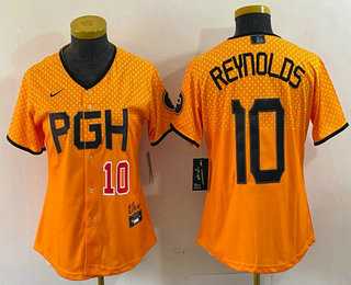 Women%27s Pittsburgh Pirates #10 Bryan Reynolds Number Yellowd 2023 City Connect Stitched Jersey